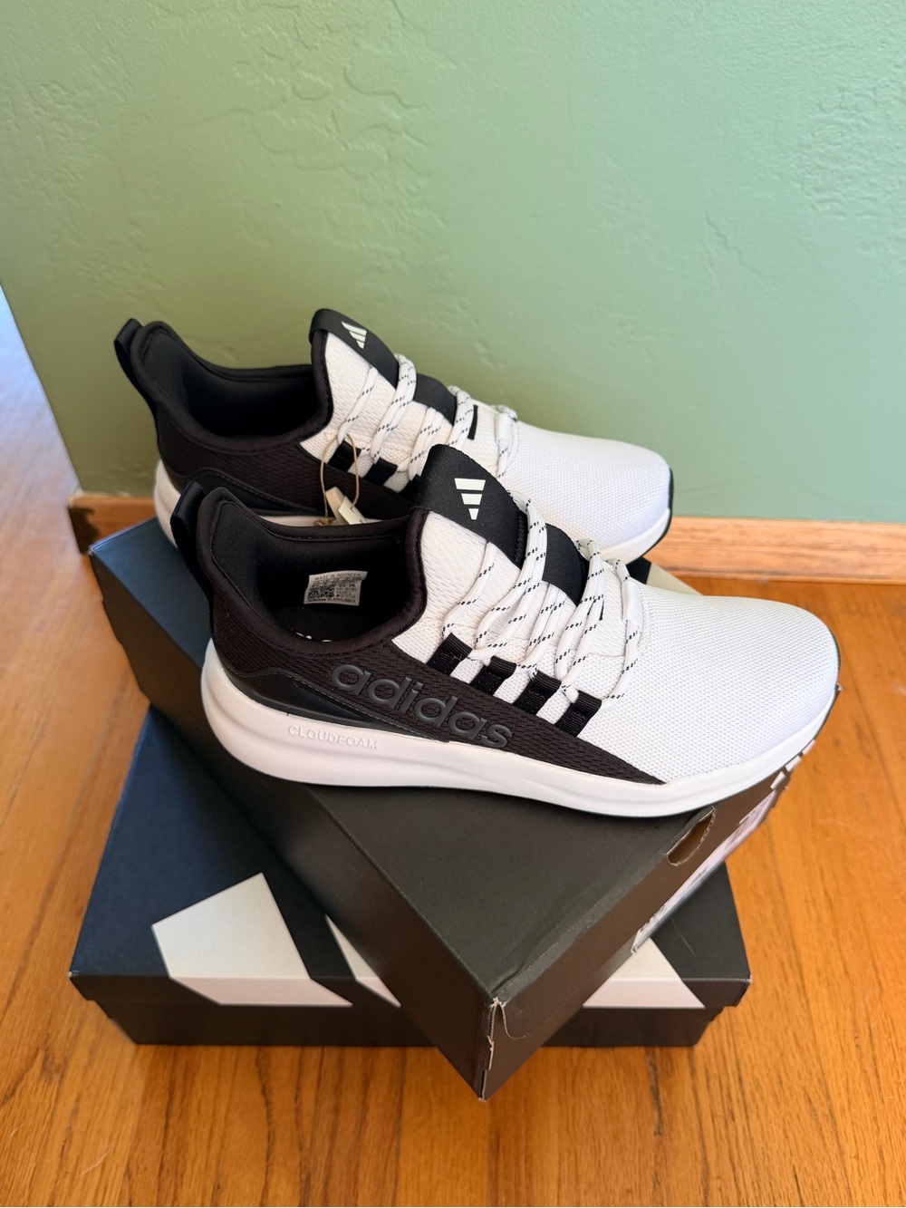 adidas Men’s White and Black Athletic Cloudfoam Sneakers